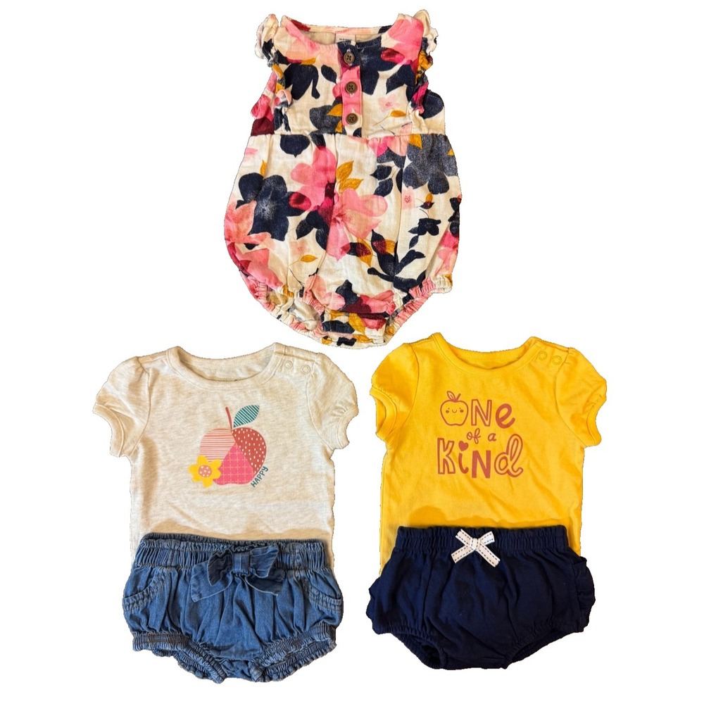 Cat & Jack Baby Girl Summer Outfits 3/6 Months Romper Bodysuits Shirt Shorts Lot